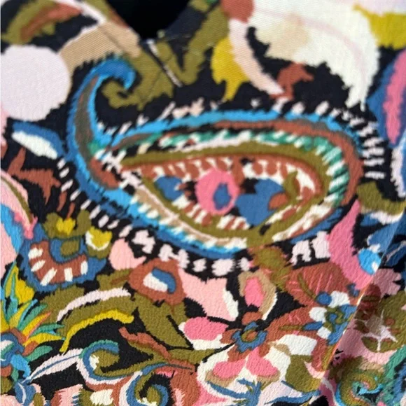 XL By Anthropologie-Robin green blue + pink Paisley tiered ruffle mini dress.XL - Picture 11 of 16